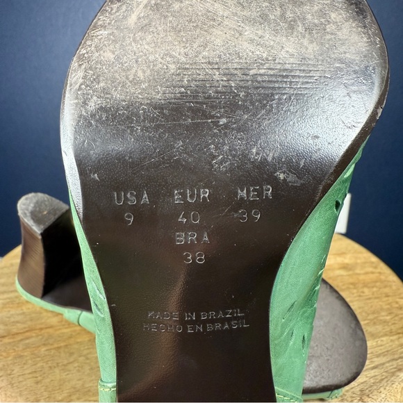 Anthropologie Klub Nico Green Leather Slingback Peep Toe Heels, Size 9 - Picture 7 of 7